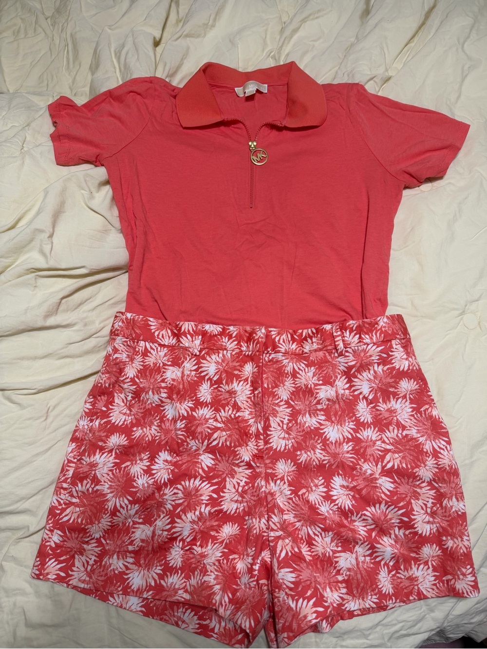 MICHAEL Michael Kors Coral Short Sleeve Polo Top with Zip